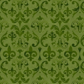 Vintage Damask Velvet Reverie Elegant Nostalgic Pattern In Moss Green Smaller Scale