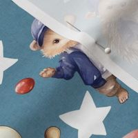  Playful Little Hedgehogs: Baseball-themed Stars Cute Kids on Medium Blue