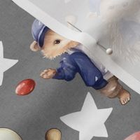 Playful Little Hedgehogs: Baseball-themed Stars Cute Kids on Gray