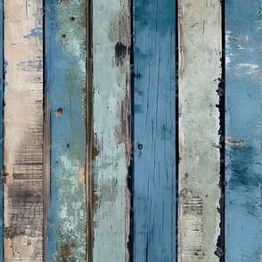 Old Beach House Nautical Weathered Wood Large Scale Blue Peeling Paint