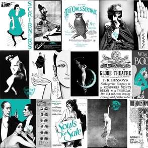 Vintage Art & Adds Mix Black White Turquoise Blue