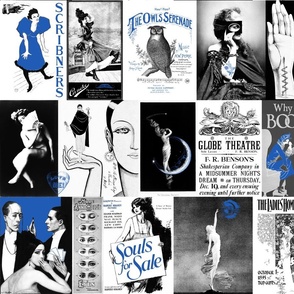 Vintage Art & Adds Mix Black White Royal Blue