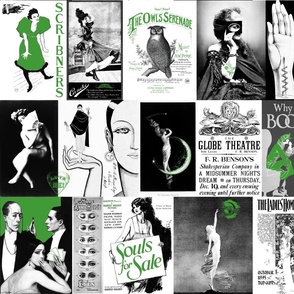 Vintage Art & Adds Mix Black White Green