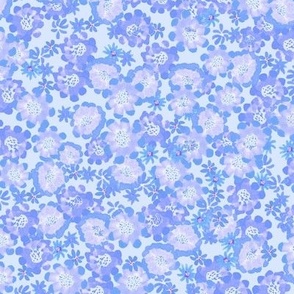 lilac, purple, painted flowers, little flowers, scattered floral on lilac background for fabric