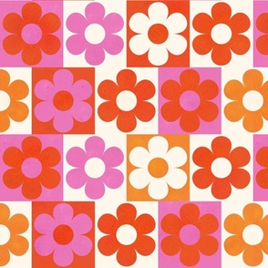 Pop Art Blooms: Retro Floral Pattern in  Pink And Orange