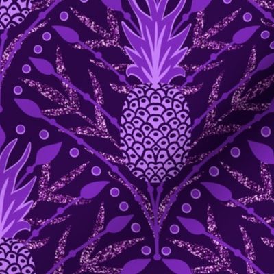 Midnight Purple Pineapples in Art Deco Style