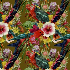 Vintage King Parrot Tropical Blooms