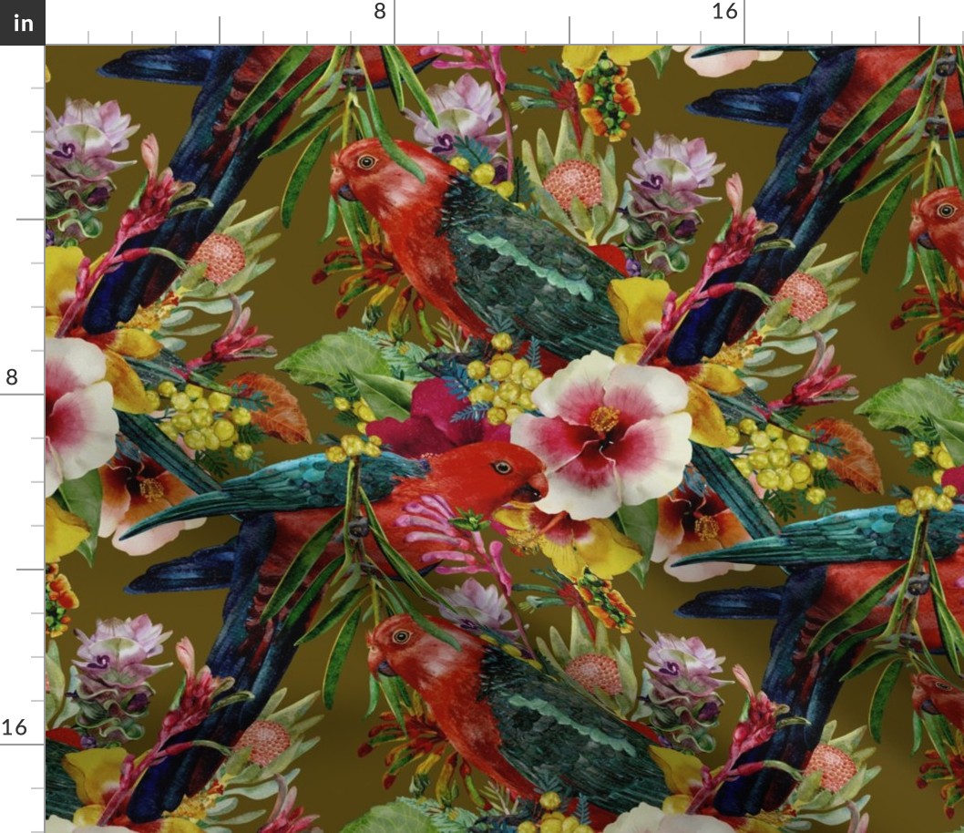 Vintage King Parrot Tropical Blooms