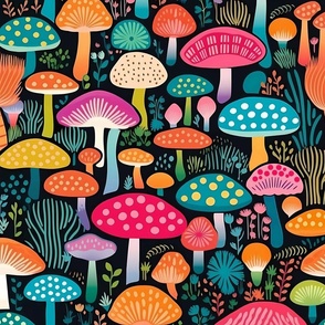 Mushroom Wonderland - Brights on Black