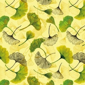 Yellow Watercolor Ginkgo Biloba Leaves | Watercolor Botanical Pattern | Hand Painted 