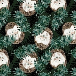 Cute Hedgehogs Among Ferns - Watercolor Woodland Pattern