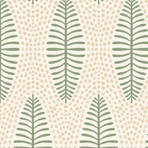 Large Luca Leaf and Dots - Cream/Sage