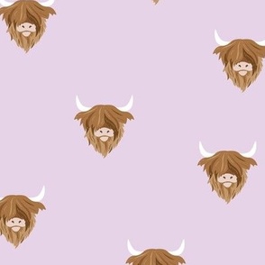 Highland cows - scottish wild hairy cattle longhorn cow british icon on soft lilac