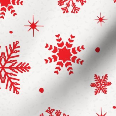 Large - Crimson Red Winter Snowflakes on Ivory with Grey Texture