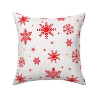 Large - Crimson Red Winter Snowflakes on Ivory with Grey Texture
