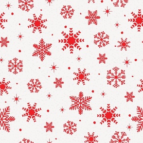 Large - Crimson Red Winter Snowflakes on Ivory with Grey Texture