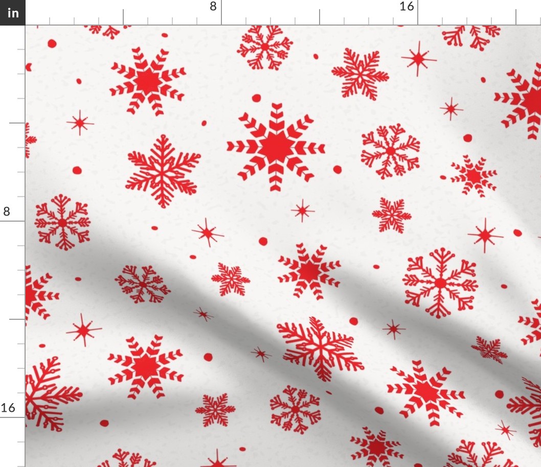 Large - Crimson Red Winter Snowflakes on Ivory with Grey Texture