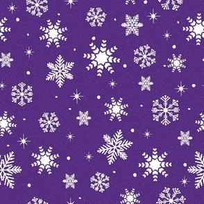 Large - White Winter Snowflakes on Violet Purple with Pink Texture