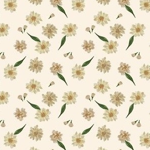 Watercolor Summer Fall Meadow Floral Garden Ditsy DAISIES - Cream background
