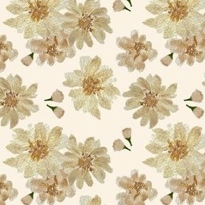 Summer Fall Meadow Floral Garden WHITE FLOWERS - Cream Background