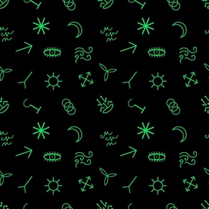 Witches Runes Black and Green Pattern