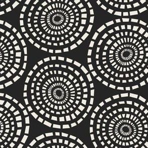 Mosaic Circles | Creamy White, Raisin Black | Black and White Handdrawn Geometric