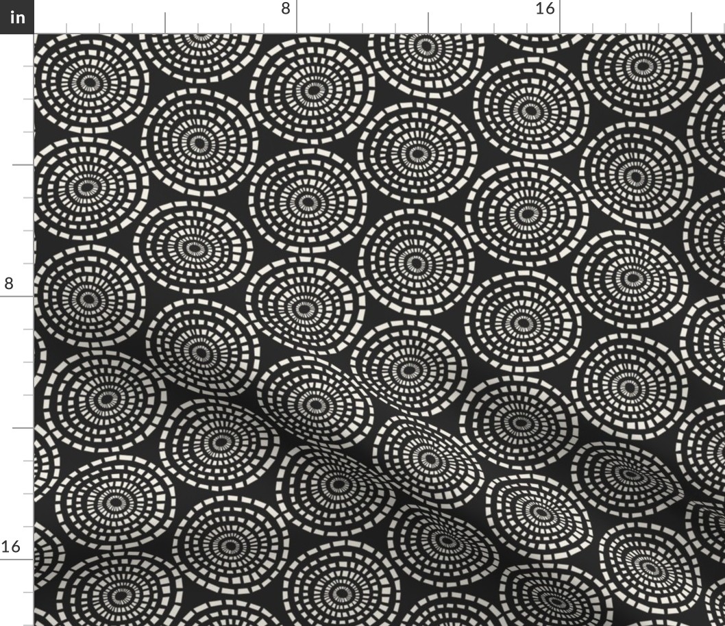 Mosaic Circles | Creamy White, Raisin Black | Black and White Handdrawn Geometric
