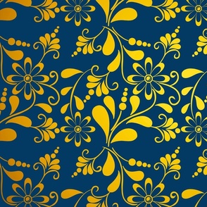 Vintage blue gold floral design 