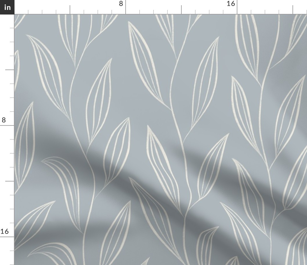large scale // vines with leaves _ creamy white_ french grey blue 02 _ botanical