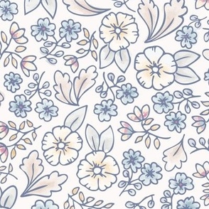 Hand painted vintage ditzy Liberty watercolor floral design in soft, muted colors.