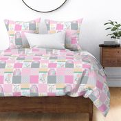 4 1/2" Pink Baby Elephant Patchwork Quilt – Girl Rainbow Cheater Quilt Fabric (quilt A)