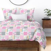 4 1/2" Pink Baby Elephant Patchwork Quilt – Girl Rainbow Cheater Quilt Fabric (quilt A) ROTATED