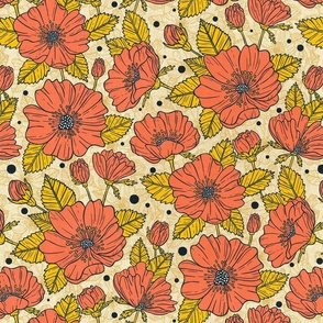Decorative Wild Roses / Red and Yellow Version / Medium Scale