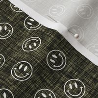 small olive green linen + crema smiley face toss