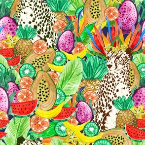 Watercolor Tropical Fruit Punch with Cheetah Print