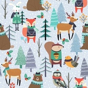 Winter Woodland Animals - Winter Snow Forest Animals, Bears Deer Fox Owl Kids Design (blue chill)