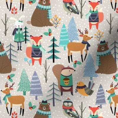 Winter Woodland Animals - Winter Snow Forest Animals, Bears Deer Fox Owl Kids Design (soft sand)