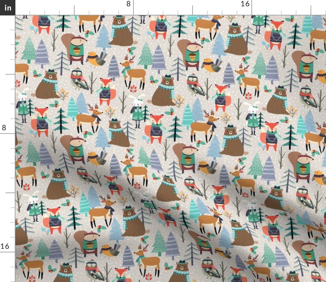 Winter Woodland Animals - Winter Snow Forest Animals, Bears Deer Fox Owl Kids Design (soft sand)