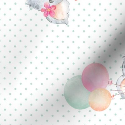 Little Floating Elephants – Baby Girl Nursery Pattern, Girl Elephant Fabric (green dot) ROTATED