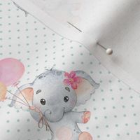Little Floating Elephants – Baby Girl Nursery Pattern, Girl Elephant Fabric (green dot) smaller