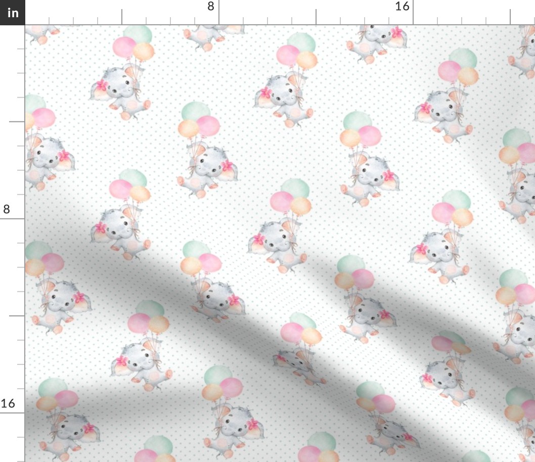 Little Floating Elephants – Baby Girl Nursery Pattern, Girl Elephant Fabric (green dot) smaller