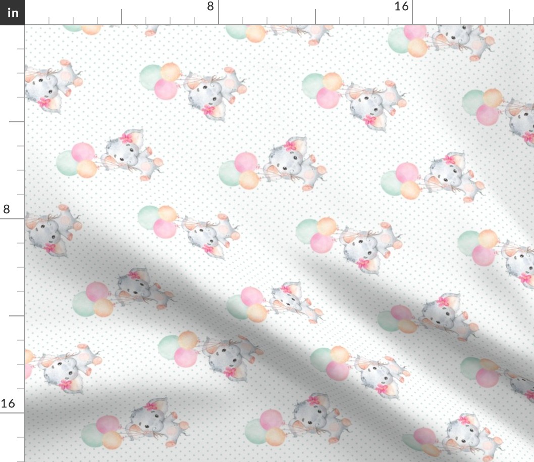 Little Floating Elephants – Baby Girl Nursery Pattern, Girl Elephant Fabric (green dot) smaller ROTATED