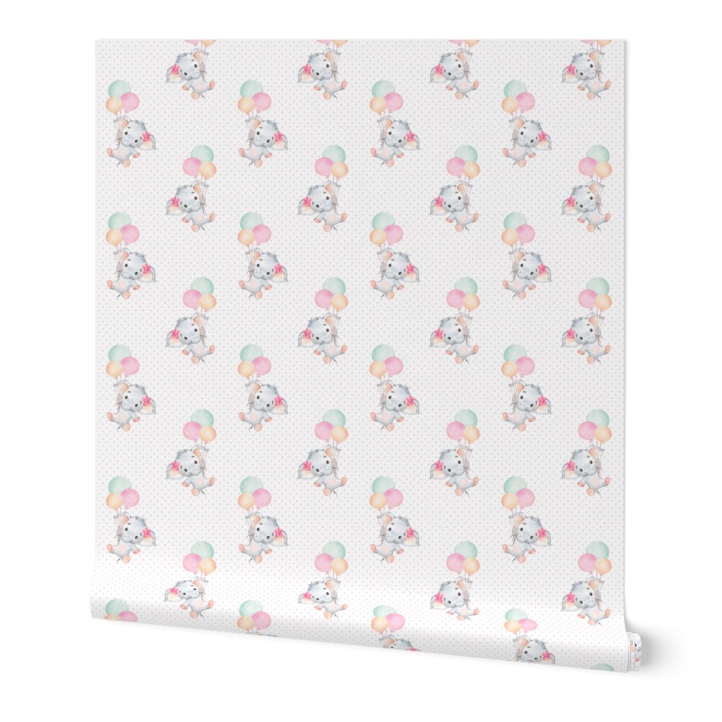 Little Floating Elephants – Baby Girl Nursery Pattern, Girl Elephant Fabric (pink dot) smaller