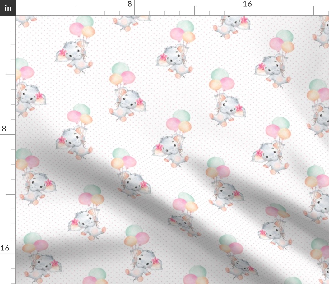 Little Floating Elephants – Baby Girl Nursery Pattern, Girl Elephant Fabric (pink dot) smaller