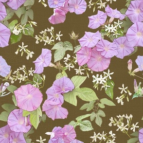 Muted Mauve Morning Glory on Olive Green