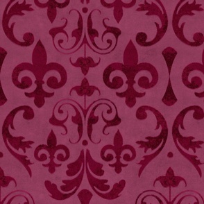 Vintage Damask Velvet Reverie Elegant Nostalgic Pattern In Burgundy Red