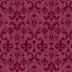 Vintage Damask Velvet Reverie Elegant Nostalgic Pattern In Burgundy Red Smaller Scale