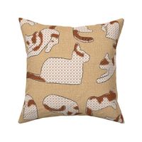 Cross-stitch Cats Brown and White on Beige Linen Look