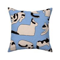 Cross-stitch Cats Black and White on Blue Linen Look