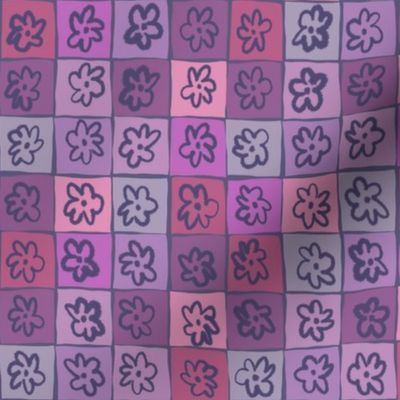 Hand drawn flowers grid in pink